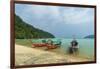 Three long tailed boats on a sandy beach, Thailand-Sergio Pitamitz-Framed Photographic Print