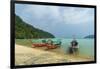 Three long tailed boats on a sandy beach, Thailand-Sergio Pitamitz-Framed Photographic Print