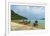 Three long tailed boats on a sandy beach, Thailand-Sergio Pitamitz-Framed Photographic Print