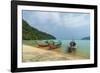 Three long tailed boats on a sandy beach, Thailand-Sergio Pitamitz-Framed Photographic Print