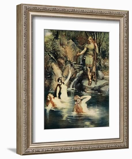 Three maidens swam close to the shore, from 'The Stories of Wagner's Operas' by J. Walker McSpadden-Ferdinand Leeke-Framed Giclee Print