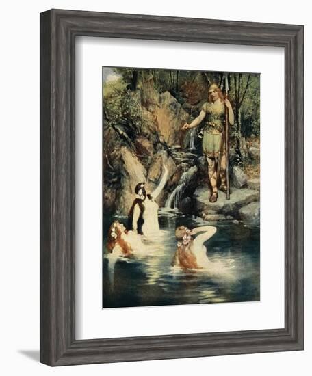 Three maidens swam close to the shore, from 'The Stories of Wagner's Operas' by J. Walker McSpadden-Ferdinand Leeke-Framed Giclee Print