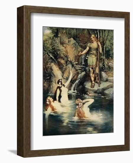 Three maidens swam close to the shore, from 'The Stories of Wagner's Operas' by J. Walker McSpadden-Ferdinand Leeke-Framed Giclee Print