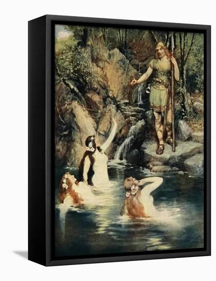 Three maidens swam close to the shore, from 'The Stories of Wagner's Operas' by J. Walker McSpadden-Ferdinand Leeke-Framed Stretched Canvas