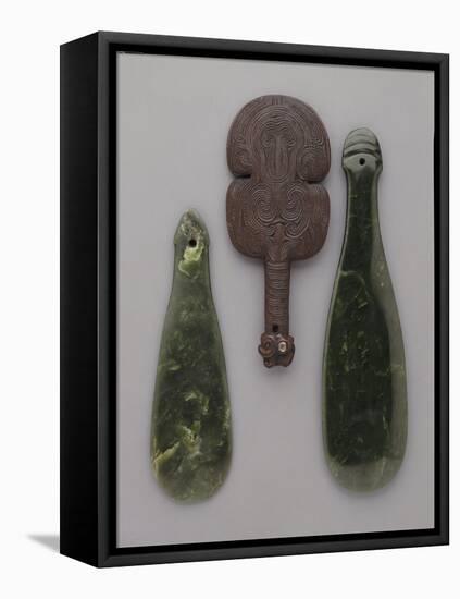 Three Maori Hand Clubs Including Two Made from Nephrite-null-Framed Stretched Canvas