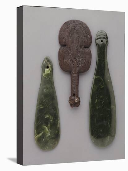 Three Maori Hand Clubs Including Two Made from Nephrite-null-Stretched Canvas
