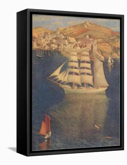 Three-Masted Sailing Ship in Harbor-null-Framed Stretched Canvas