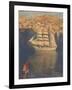 Three-Masted Sailing Ship in Harbor-null-Framed Art Print