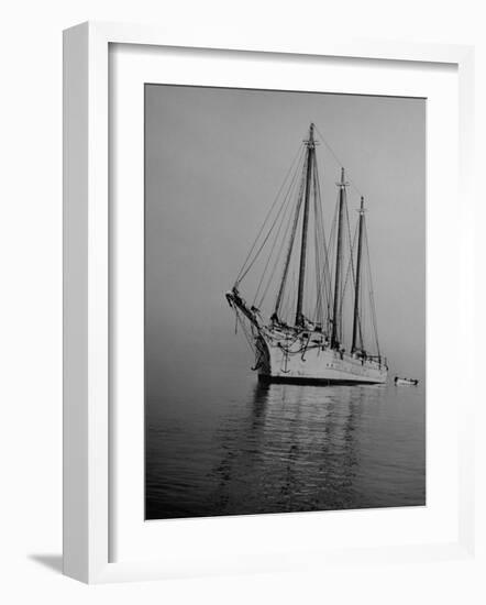 Three-Masted Schooner, Sails Furled, on the Water with a Dinghy in Tow-Bernard Hoffman-Framed Photographic Print