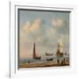 Three-Masted Ships Masts and Fishing Boats in a Calm. Ca. 1655 - 65-Willem van de Velde-Framed Giclee Print