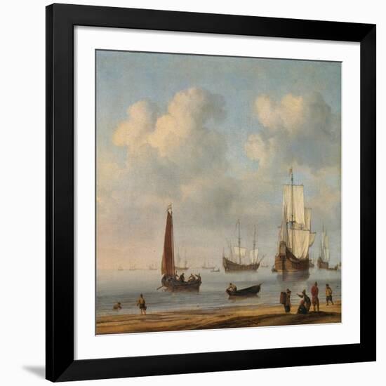 Three-Masted Ships Masts and Fishing Boats in a Calm. Ca. 1655 - 65-Willem van de Velde-Framed Giclee Print