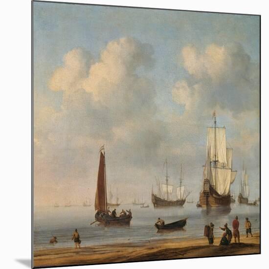 Three-Masted Ships Masts and Fishing Boats in a Calm. Ca. 1655 - 65-Willem van de Velde-Mounted Giclee Print