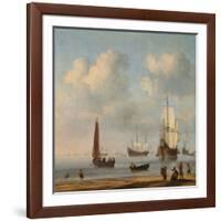 Three-Masted Ships Masts and Fishing Boats in a Calm. Ca. 1655 - 65-Willem van de Velde-Framed Giclee Print