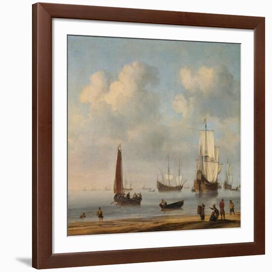 Three-Masted Ships Masts and Fishing Boats in a Calm. Ca. 1655 - 65-Willem van de Velde-Framed Giclee Print