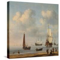 Three-Masted Ships Masts and Fishing Boats in a Calm. Ca. 1655 - 65-Willem van de Velde-Stretched Canvas