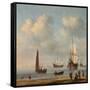 Three-Masted Ships Masts and Fishing Boats in a Calm. Ca. 1655 - 65-Willem van de Velde-Framed Stretched Canvas