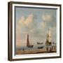 Three-Masted Ships Masts and Fishing Boats in a Calm. Ca. 1655 - 65-Willem van de Velde-Framed Giclee Print