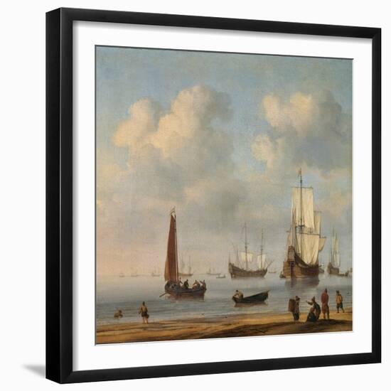 Three-Masted Ships Masts and Fishing Boats in a Calm. Ca. 1655 - 65-Willem van de Velde-Framed Giclee Print