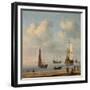 Three-Masted Ships Masts and Fishing Boats in a Calm. Ca. 1655 - 65-Willem van de Velde-Framed Giclee Print