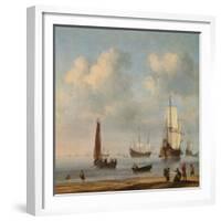 Three-Masted Ships Masts and Fishing Boats in a Calm. Ca. 1655 - 65-Willem van de Velde-Framed Giclee Print