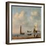 Three-Masted Ships Masts and Fishing Boats in a Calm. Ca. 1655 - 65-Willem van de Velde-Framed Giclee Print