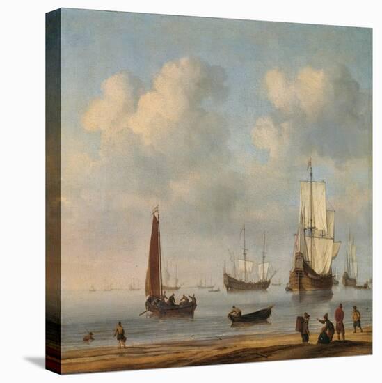 Three-Masted Ships Masts and Fishing Boats in a Calm. Ca. 1655 - 65-Willem van de Velde-Stretched Canvas