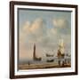 Three-Masted Ships Masts and Fishing Boats in a Calm. Ca. 1655 - 65-Willem van de Velde-Framed Giclee Print