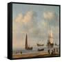 Three-Masted Ships Masts and Fishing Boats in a Calm. Ca. 1655 - 65-Willem van de Velde-Framed Stretched Canvas