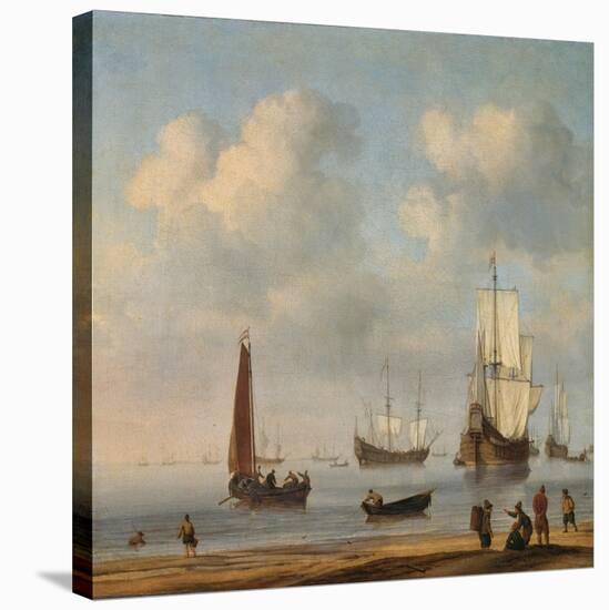 Three-Masted Ships Masts and Fishing Boats in a Calm. Ca. 1655 - 65-Willem van de Velde-Stretched Canvas