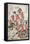 Three Men at a Brothel, Japanese Wood-Cut Print-Lantern Press-Framed Stretched Canvas