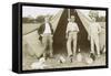 Three Men Camping with a Dog-null-Framed Stretched Canvas