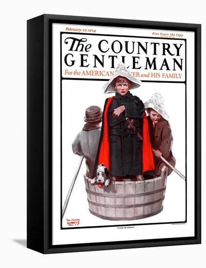 "Three Men in a Tub," Country Gentleman Cover, February 23, 1924-WM. Hoople-Framed Stretched Canvas