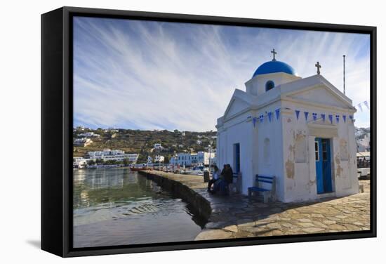 Three Men on a Seat Beside an Old Harbour Church-Eleanor-Framed Stretched Canvas