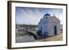 Three Men on a Seat Beside an Old Harbour Church-Eleanor-Framed Photographic Print