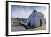 Three Men on a Seat Beside an Old Harbour Church-Eleanor-Framed Photographic Print
