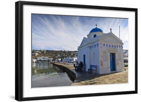 Three Men on a Seat Beside an Old Harbour Church-Eleanor-Framed Photographic Print