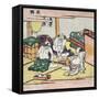 Three Men Sitting in a Room, Eating and Drinking, Japanese Wood-Cut Print-Lantern Press-Framed Stretched Canvas