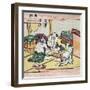 Three Men Sitting in a Room, Eating and Drinking, Japanese Wood-Cut Print-Lantern Press-Framed Art Print