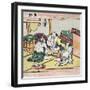 Three Men Sitting in a Room, Eating and Drinking, Japanese Wood-Cut Print-Lantern Press-Framed Art Print