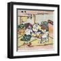 Three Men Sitting in a Room, Eating and Drinking, Japanese Wood-Cut Print-Lantern Press-Framed Art Print