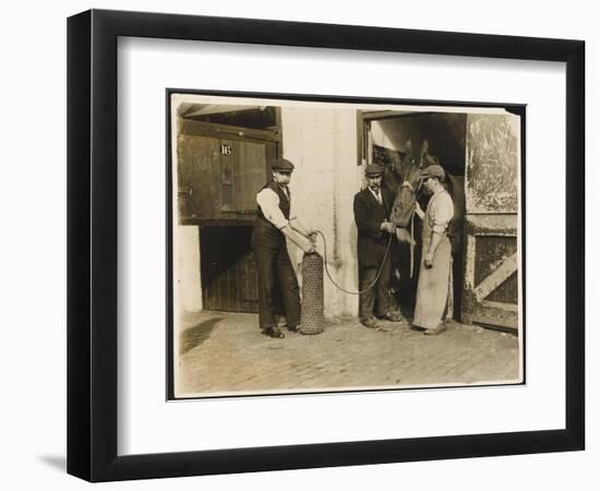 Three Men Use Oxygen to Treat a Horse at an the Great Northern Railway Infirmary for Horses-null-Framed Photographic Print