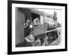 Three Men Waiting at a Steam Locomotive-null-Framed Photo