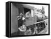 Three Men Waiting at a Steam Locomotive-null-Framed Stretched Canvas