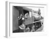 Three Men Waiting at a Steam Locomotive-null-Framed Photo