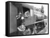 Three Men Waiting at a Steam Locomotive-null-Framed Stretched Canvas