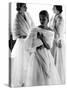 Three Models Wearing White Mink Stoles over Long Evening Dresses-Gjon Mili-Stretched Canvas