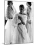 Three Models Wearing White Mink Stoles over Long Evening Dresses-Gjon Mili-Mounted Photographic Print