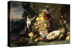 Three Monkeys Stealing Fruit-Frans Snyders Or Snijders-Stretched Canvas