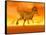 Three Monolophosaurus Dinosaurs in the Desert by Sunset-null-Framed Stretched Canvas