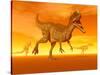 Three Monolophosaurus Dinosaurs in the Desert by Sunset-null-Stretched Canvas